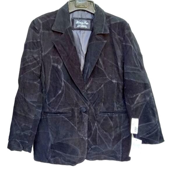 Henig Furs Suede Patch Blazer / Jacket Black Size L Fully Lined NWT - Picture 1 of 10